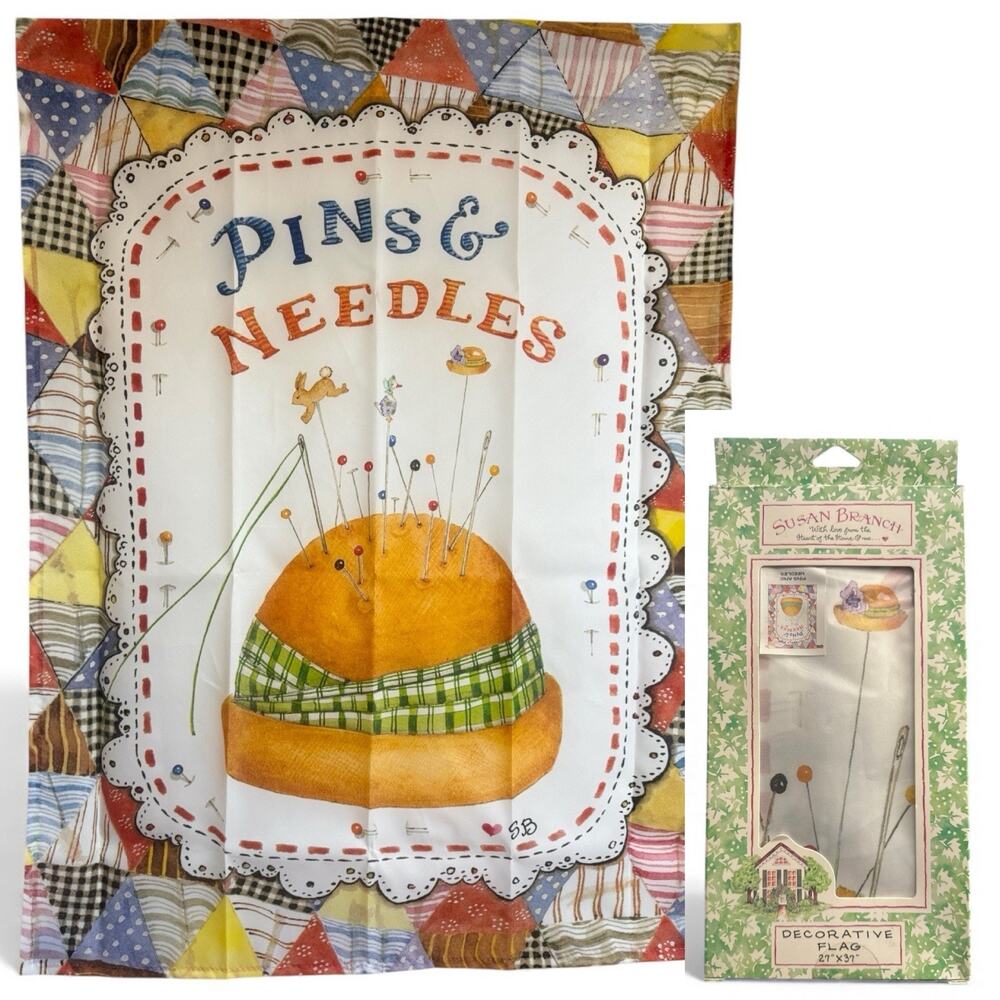 Susan Branch Pins & Needles Welcome Flag 27x37 Garden Yard Decor Outdoor Indoor
